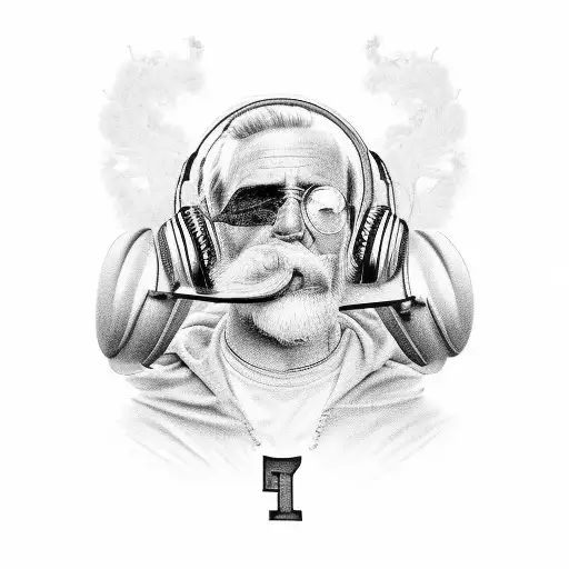 A Black And Grey Portrait Of A Famous Musician With The Letter H Incorporated Into The Design