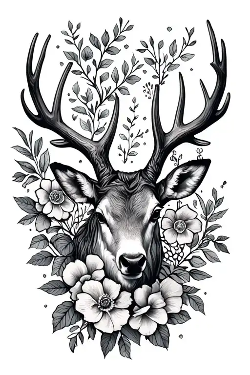 Antlers Wraped Around Forearm Half Sleeve With Flowers