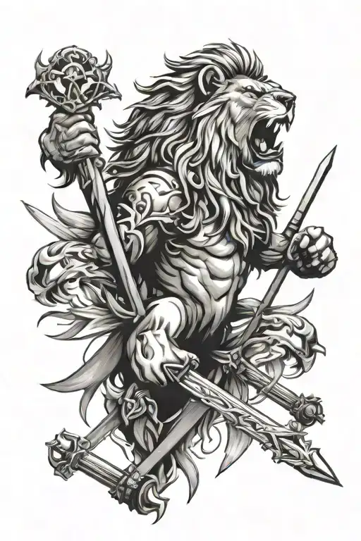 Lion Surrounded By Swords Pointing At It