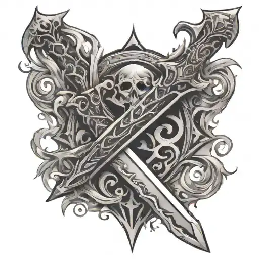 Sword With Flames And Writing In A Fantasy Style