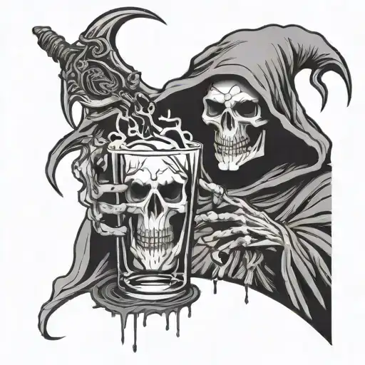 Grim Reaper With Whisky Glass Overflowing