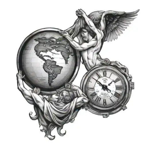 Roman Numeral Clock And Atlas Holding The Globe