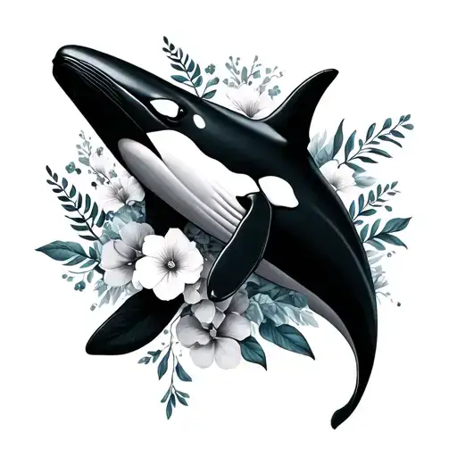 A Orca Whale With Floral Features Within It
