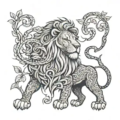 Calm Prideful Lion Made From Vines Of The World Tree