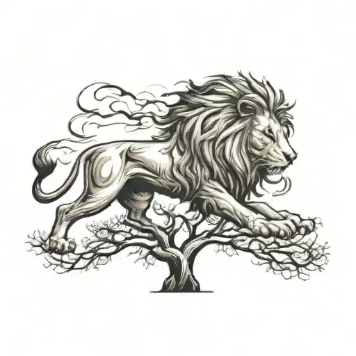 World Tree With A Roaring Lion