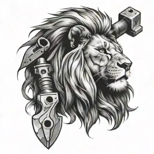 A Lion With Working Tools In The Mane