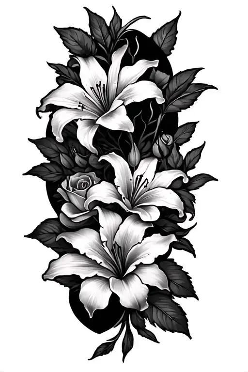 Floral Half Sleeve Tattoo With Tiger Lilly's And Roses Wrapped Around