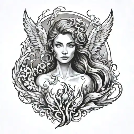 Combination Of Woman And Phoenix Rising From Ashes