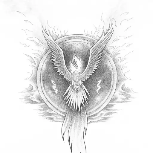 Phoenix Coming Flying From Fire Into The Sun