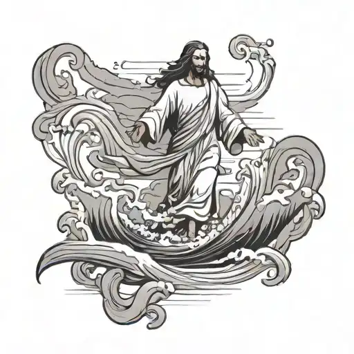 Jesus Walking On Water With Music Notes Floating Around Him