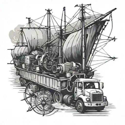 A Truck Being Unloaded At A Busy Port With A Compass Rose Symbolizing Travel And Exploration