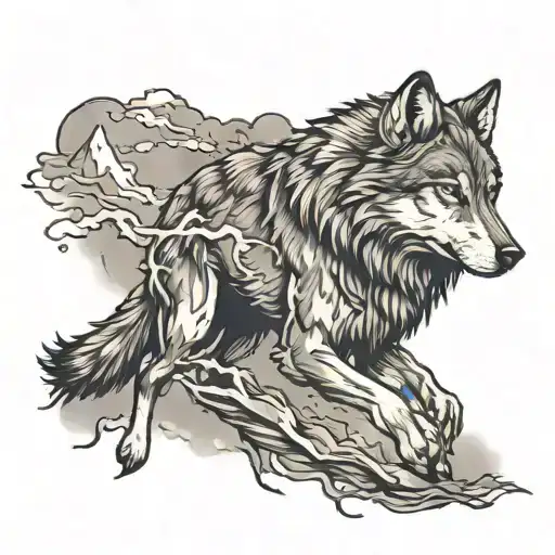 Lighting Storm And A Wolf