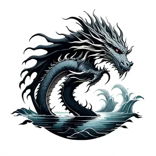Dragon Sea Minimalist Tattoo Design