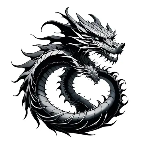 Dragon Sea Minimalist Tattoo Design