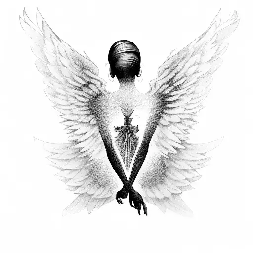 Silhouette Angel With Wings Tipped Right Full Fill