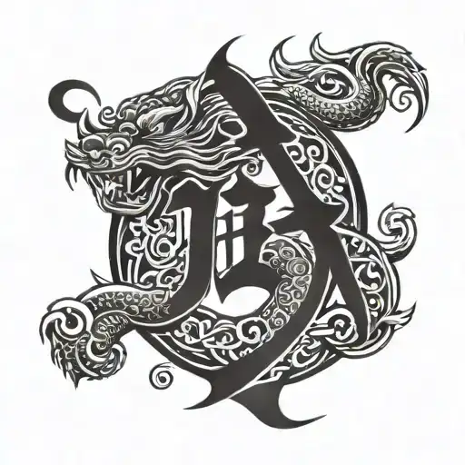 Chinese Character Ho And A Chinese Animal Eveloping It