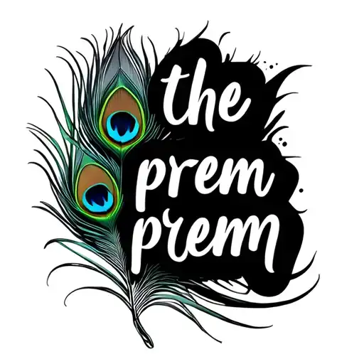 Prem Text Written With A Colourful Peacock Feather