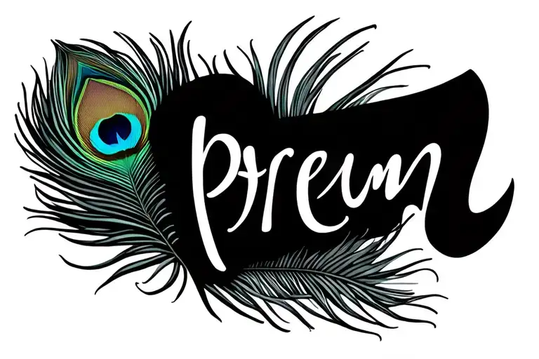 Prem Text Written With A Colourful Peacock Feather Minimal
