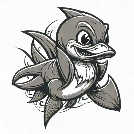 Duck Dressed As A Shark Chibi Style
