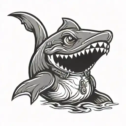 Duck Dressed Up As A Shark Chibi Style Tattoo Design