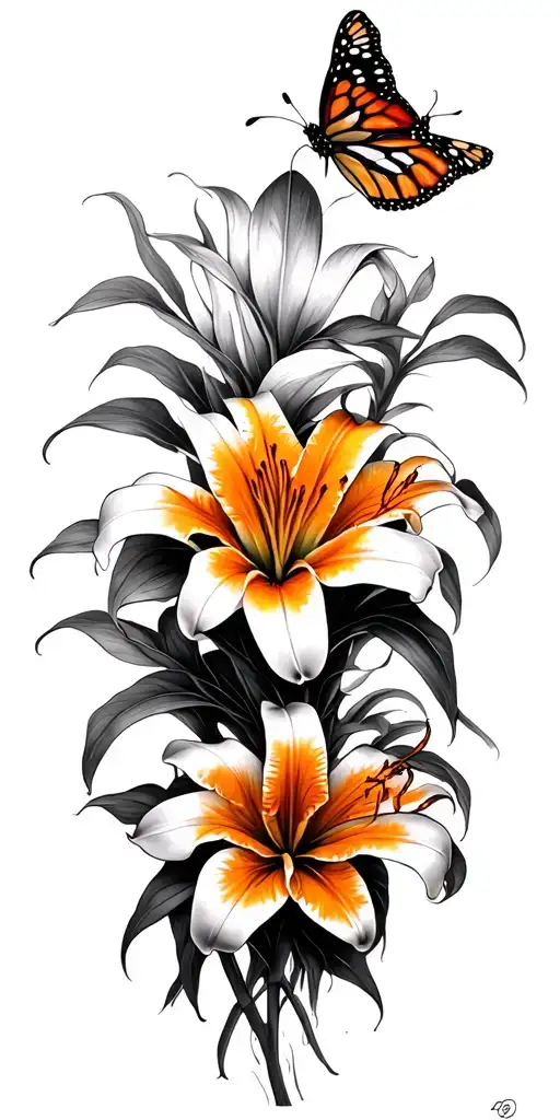 Orange Lilies With Monarch Butterflies