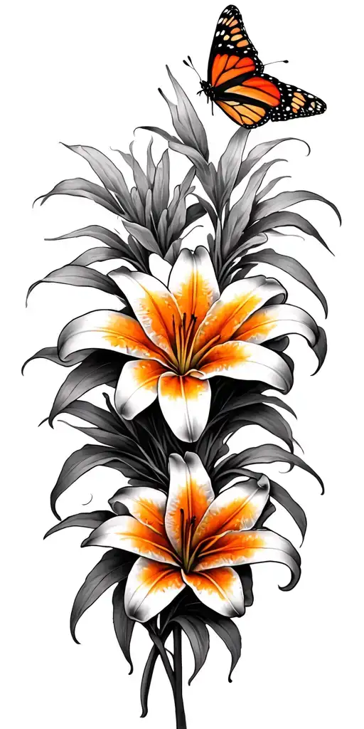 Orange Lilies With Monarch Butterflies