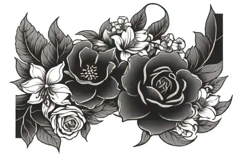 999 Black Outline And Flowers