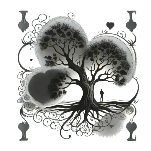 Tree Of Life With Fingerprints In Shape Of Hearts Playing Card
