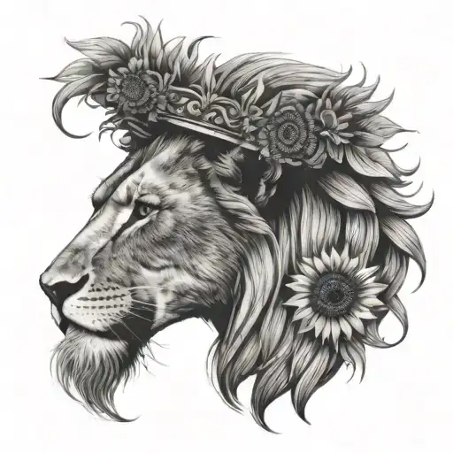 Lion Wearing A Sunflower Crown
