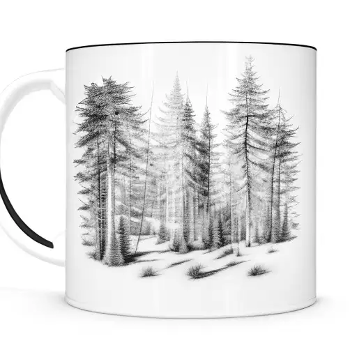 A Forest Scene With A Coffee Mug Hidden Among The Trees
