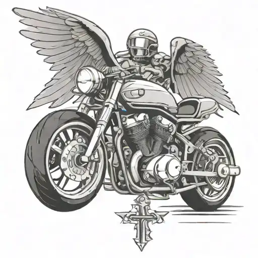 Sport Motorcycle With Wings And A Cross Thats Made Out Of A Piston And A Wrench