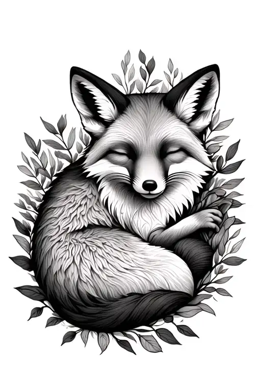 Sleeping Fox On Back Inside Foliage