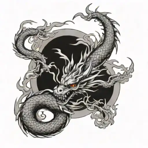Japan Style Tatoo Dragon Breathing Fire