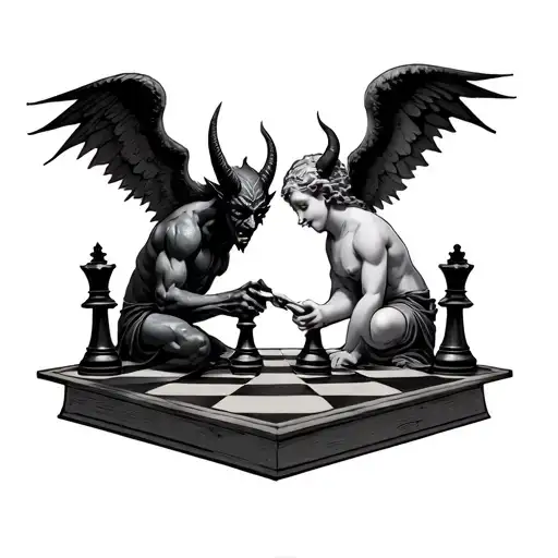 Devil And Angel Playing Chess Piece