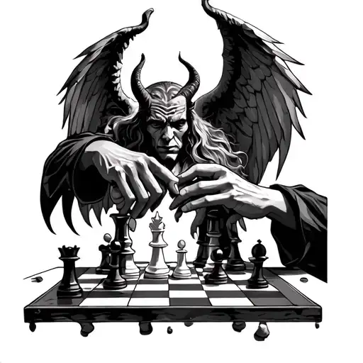 Devil And Angel Hands Playing Chess