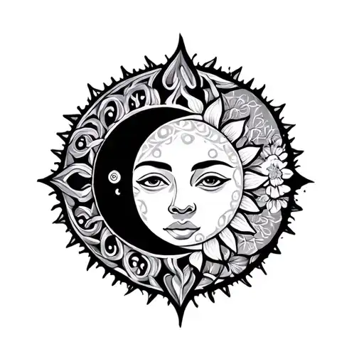 Celtic Moon And Sun With Floral And Mandela Effects