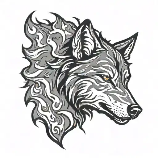 Wolf Silhouette Surrounded By Flames