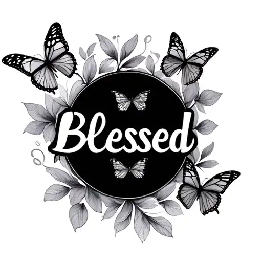 Blessed In Writing And Butterflies Surrounding The Word