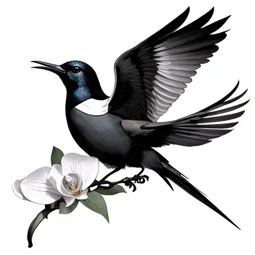 White Nun Orchid And Quetzal Flying