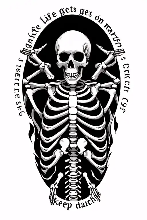 Skeleton Waking With The Words When Life Gets Hard Keep On Marchi On Curved Around The Skeleton