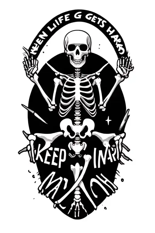 Skeleton Waking With The Words When Life Gets Hard Keep On Marchi On Curved Around The Skeleton