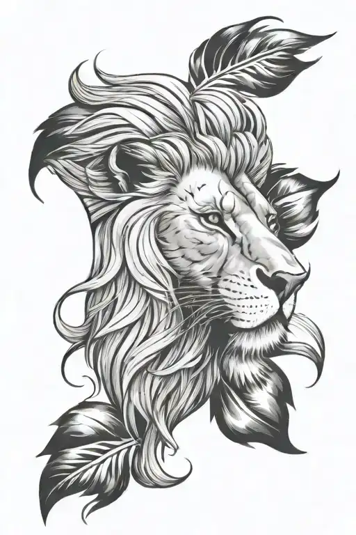 A Tattoo For The Shoulder With A Giant Lion Head And With Crops In The Bottom Of It