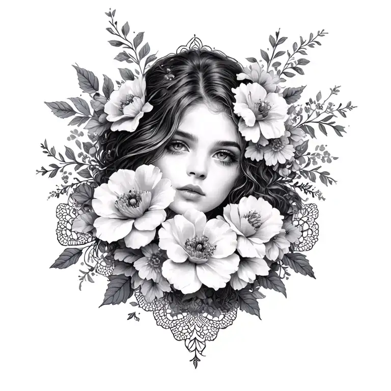 Lace And Flowers Surrounding