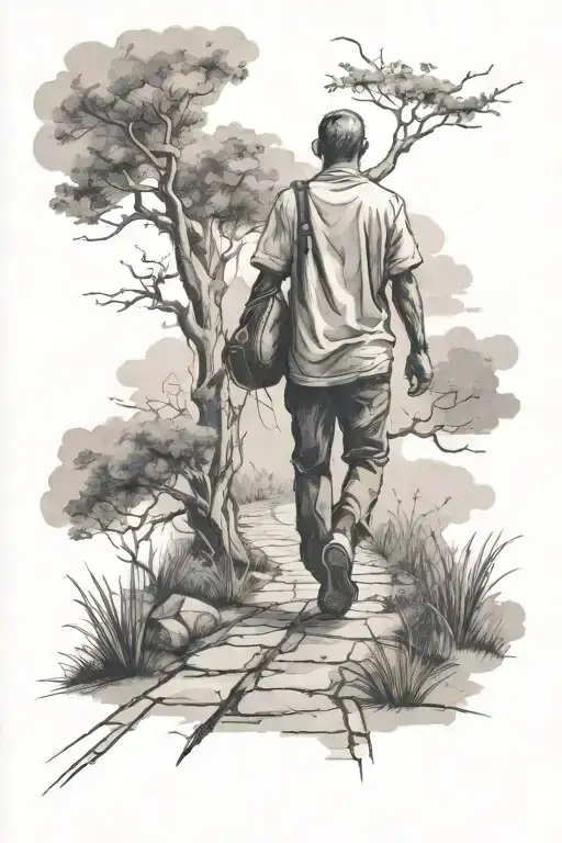 A Sketch Of A Man Walking Along A Path That Leads To Different Stages Of Personal Evolution