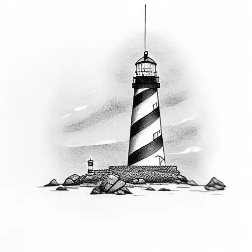 Lighthouse With A Road And A Boy Standing In Front