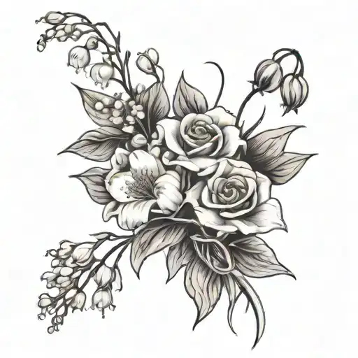 Lily Of The Valley And Roses Bouquet Simple Lines