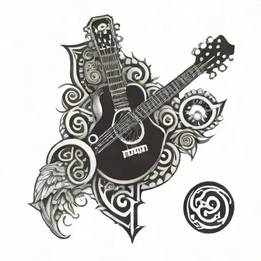 Occupational Safety Symbol With A Guitar With Maori Symbols