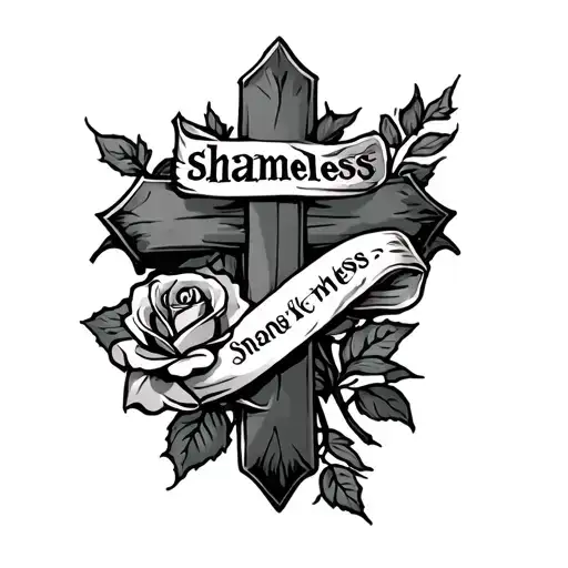 Cross With The Word 'Shameless' With A Rose Wrapped Around It