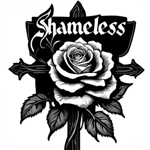 Cross With The Word 'Shameless' With A Rose Wrapped Around It Less Bulky