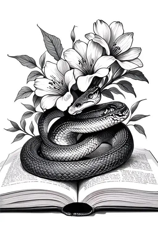 Fine Art Snake With Flowers Growing Out Of A Book